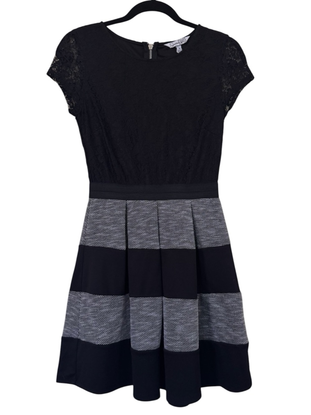 Speechless Juniors Lace & Striped Fit-and-Flare Dress Size S